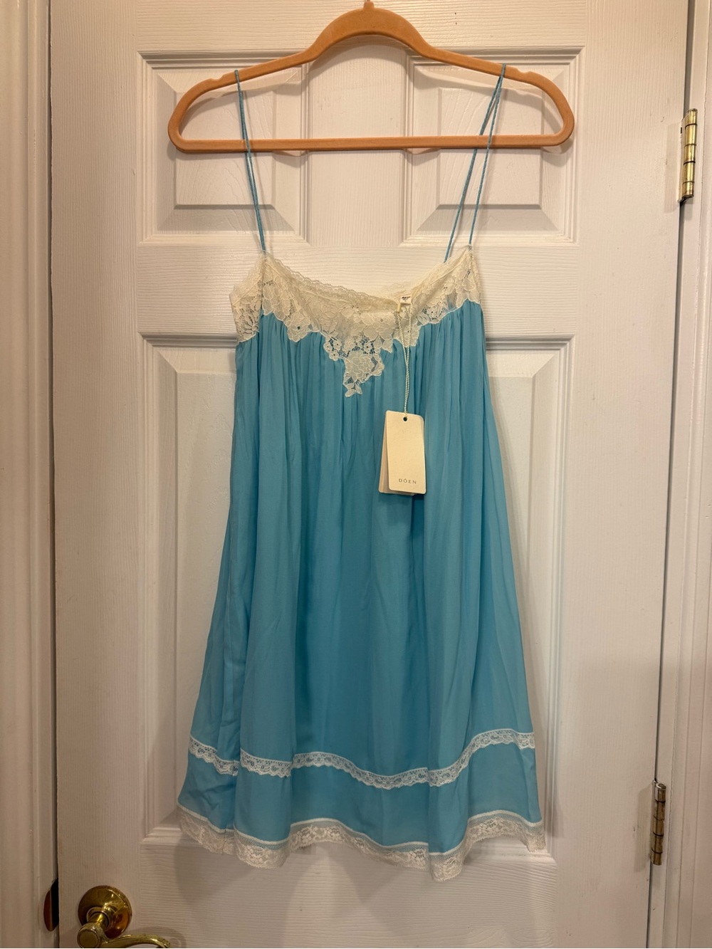 Doen Clemente Dress Catalina blue Babydoll Slip with Cream Lace NWT S - Picture 3 of 4